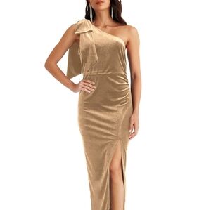 Merokeety Elegant One-Shoulder Gold Dress